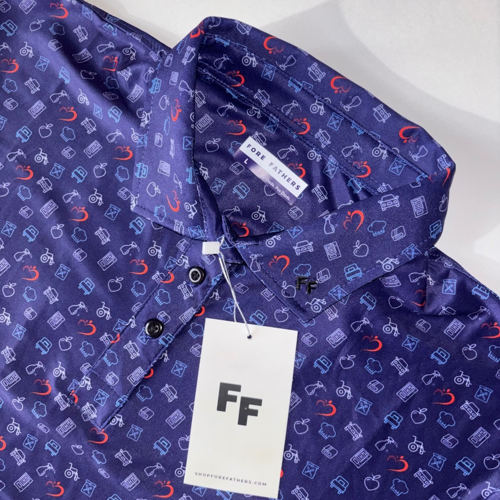 Fore Fathers Polo Shirt Mens Large Blue Graphic Print Golf Casual NWT